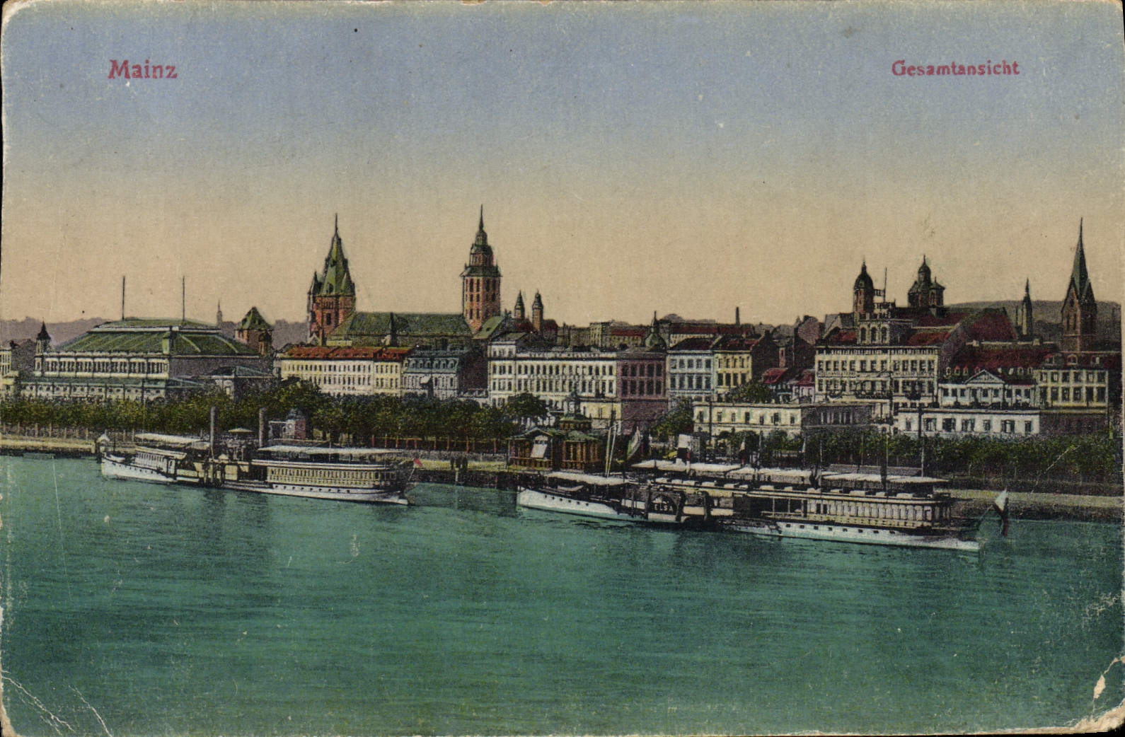 VINTAGE POSTCARD Mainz Gesamtansicht Boats