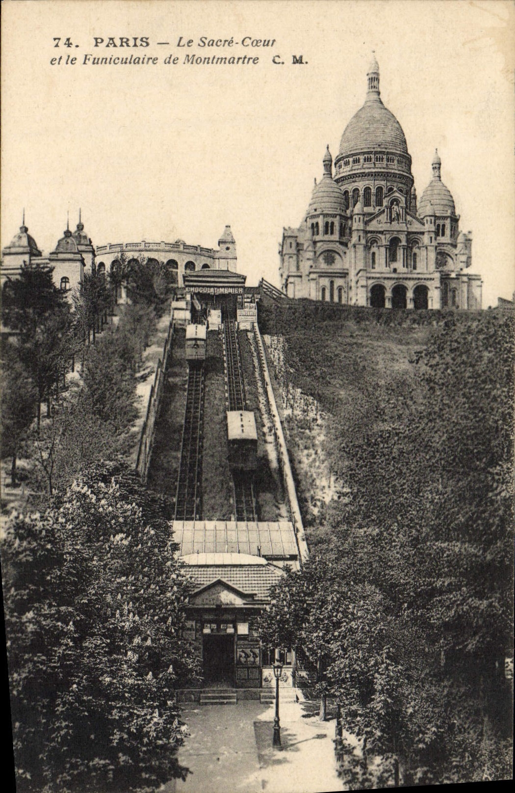 VINTAGE POSTCARD Paris the Sacring Heart and the Funicular of Montmartre