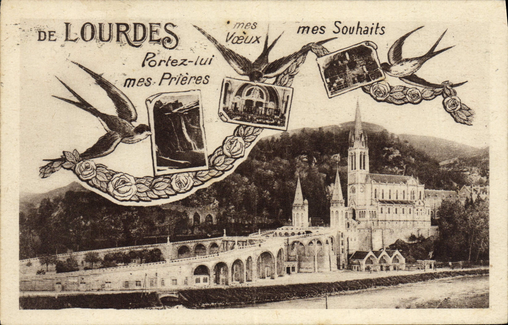 VINTAGE POSTCARD Of Doors Carry to him my Prayers Swallows