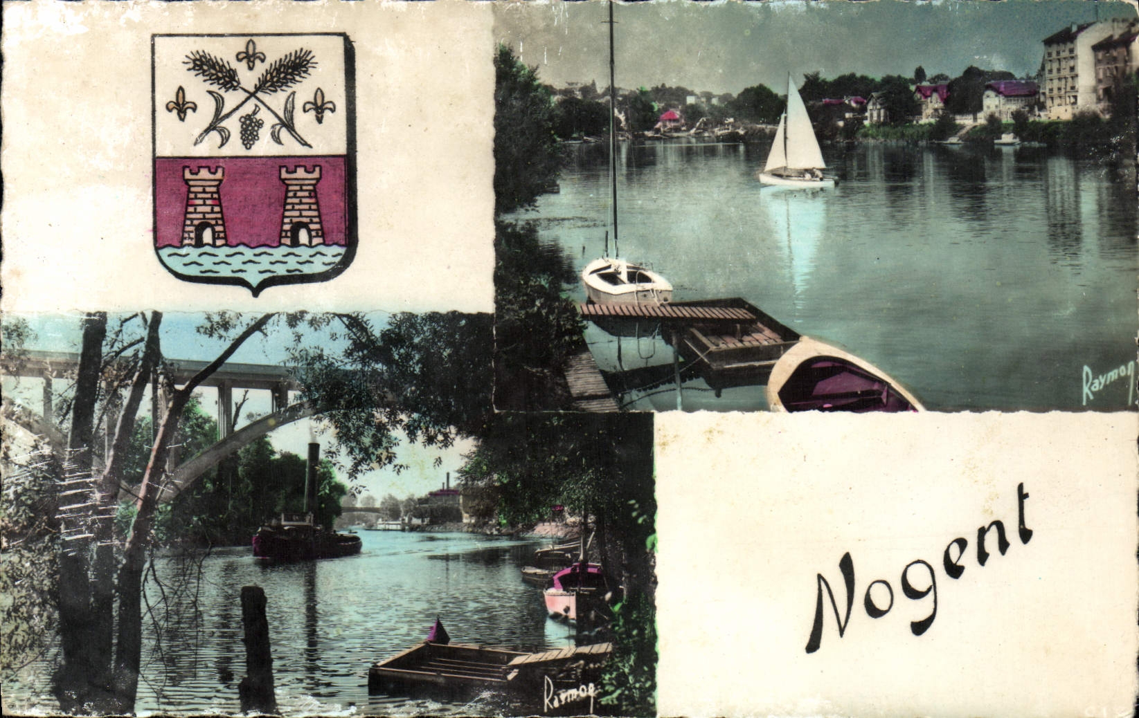 VINTAGE POSTCARD Sailing on the Marne the Nogent viaduct