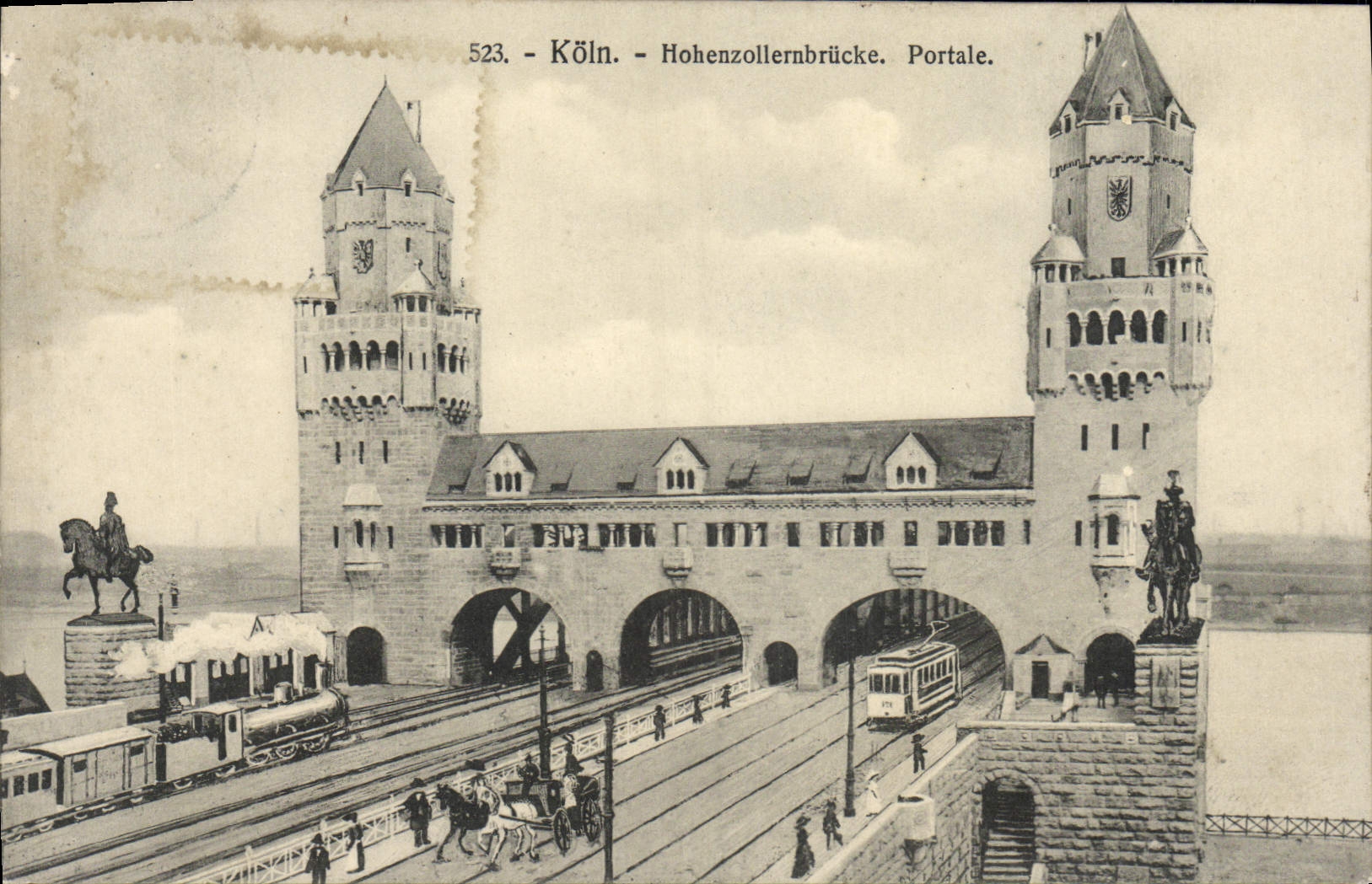 VINTAGE POSTCARD Koln Hohenzollernbrucke Portale Train