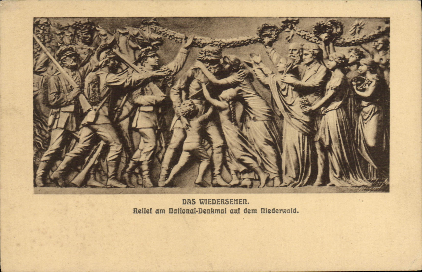 VINTAGE POSTCARD Das Wiedersehen Relief National amndt denkmal auf dem Niederwald