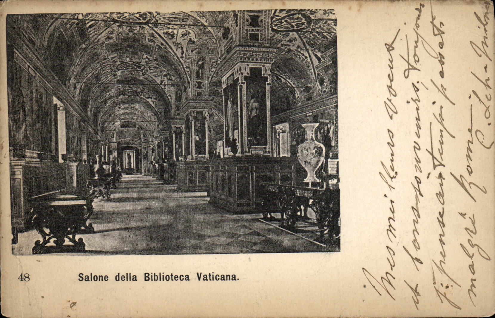 POSTAL Roma Salone de la VENDIMIA más allá de la biblioteca de Vaticana del biblioteca