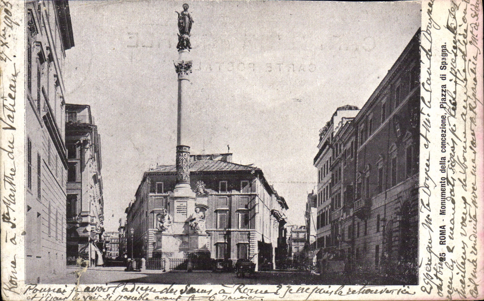 POSTAL Roma Monumento de la VENDIMIA más allá del concezione Piazza di Spagna