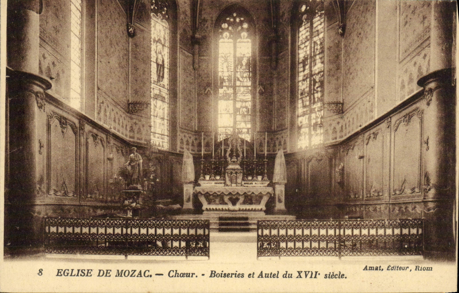 POSTAL Church De Mozac Chorus Woodworks de la VENDIMIA y puente del horno del 17mo