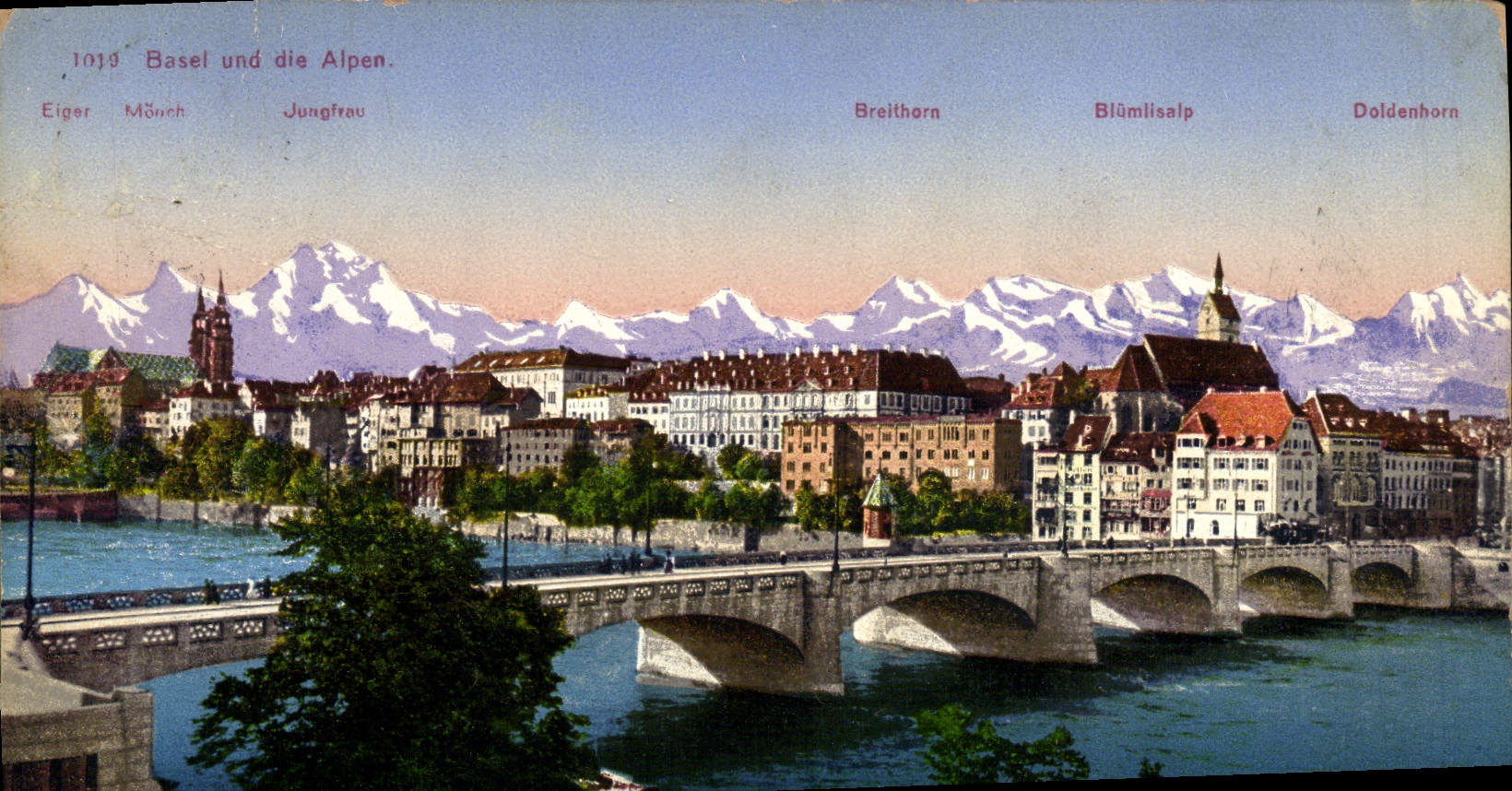VINTAGE POSTCARD Basel und die alpen