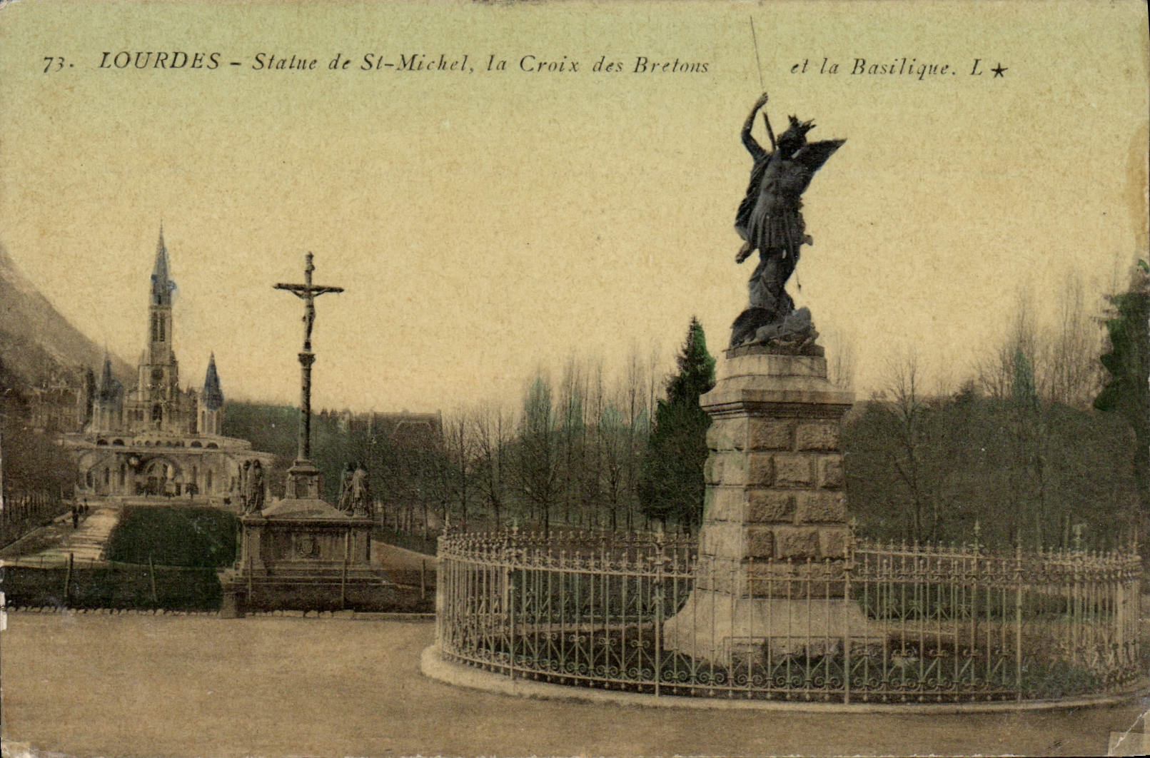VINTAGE POSTCARD Lourdes Rules of St Michel the Cross Of Breton and the basilica