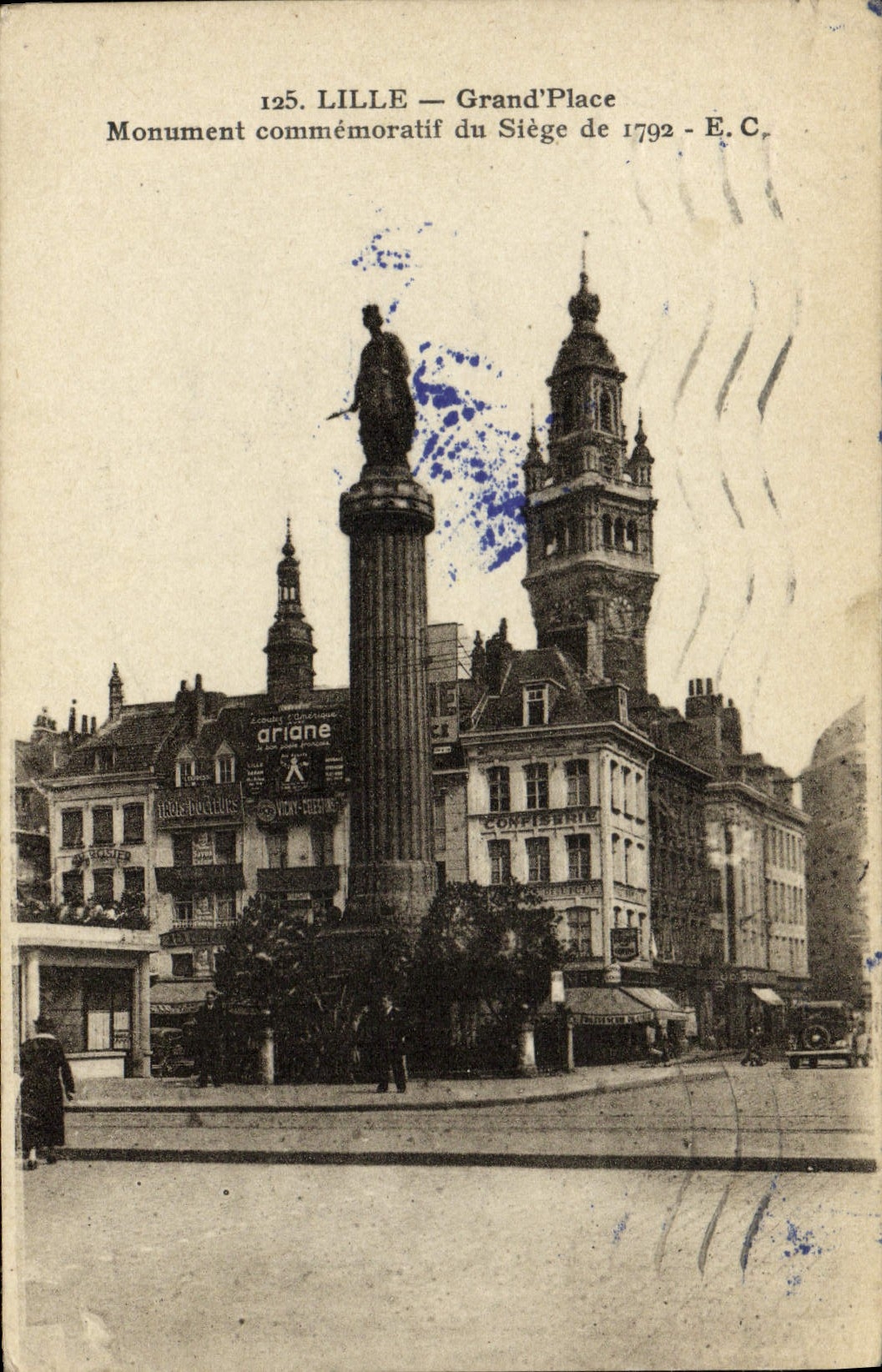 VINTAGE POSTCARD Lille Grand Places Memorial of the seat of 1792