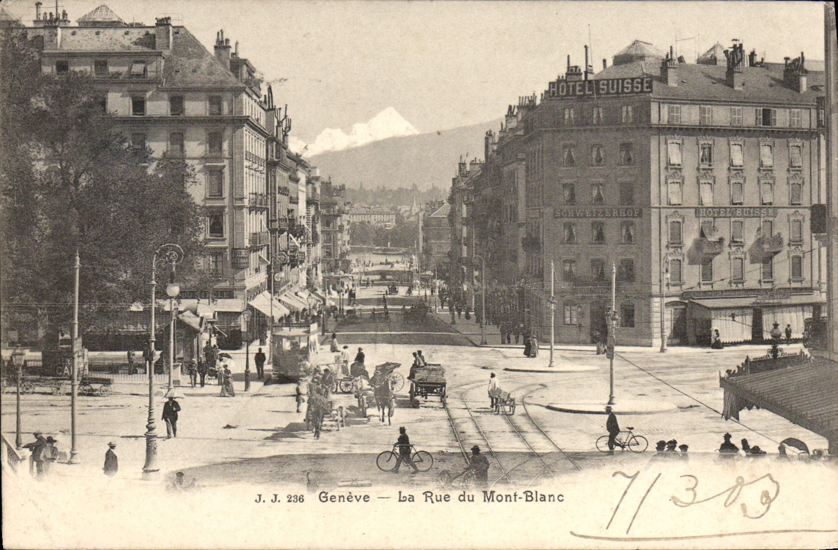 VINTAGE POSTCARD Geneva the street of Mont Blanc