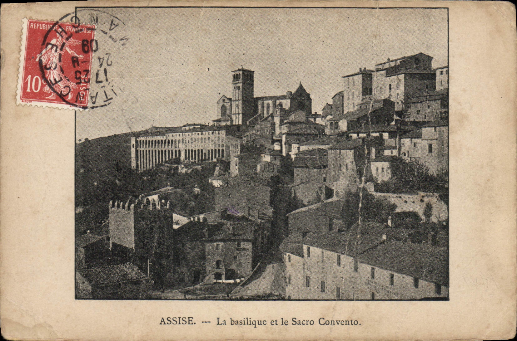 VINTAGE POSTCARD Sitted the Basilica and Sacro Convento