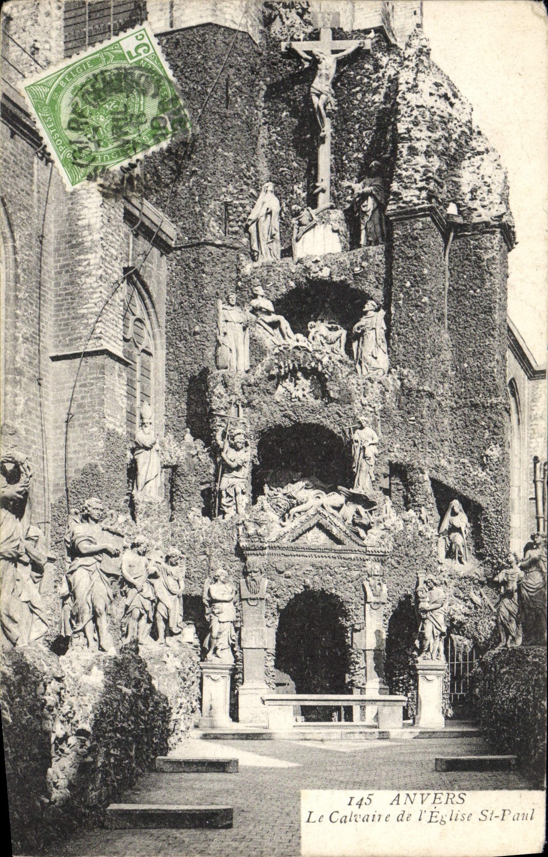 POSTAL Amberes de la VENDIMIA el martirio de la iglesia San Pablo