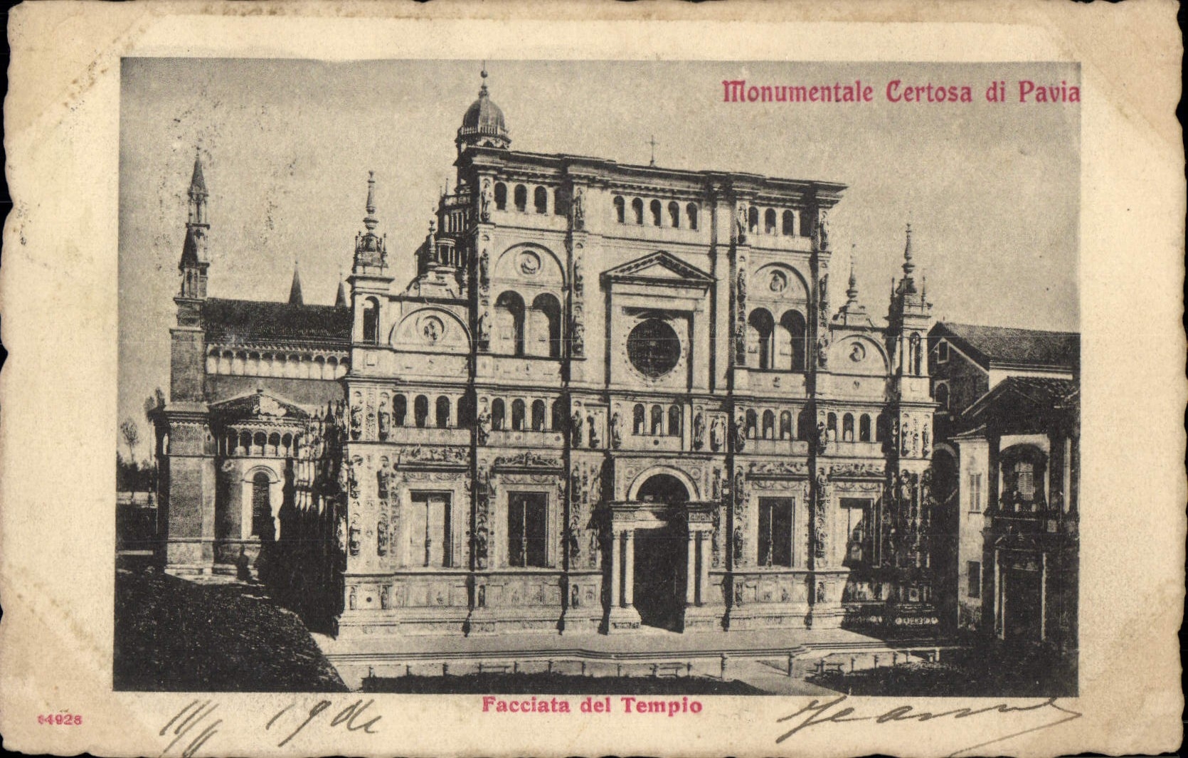 VINTAGE POSTCARD Facciata Del Templo Monumental Certoasa di Pavia