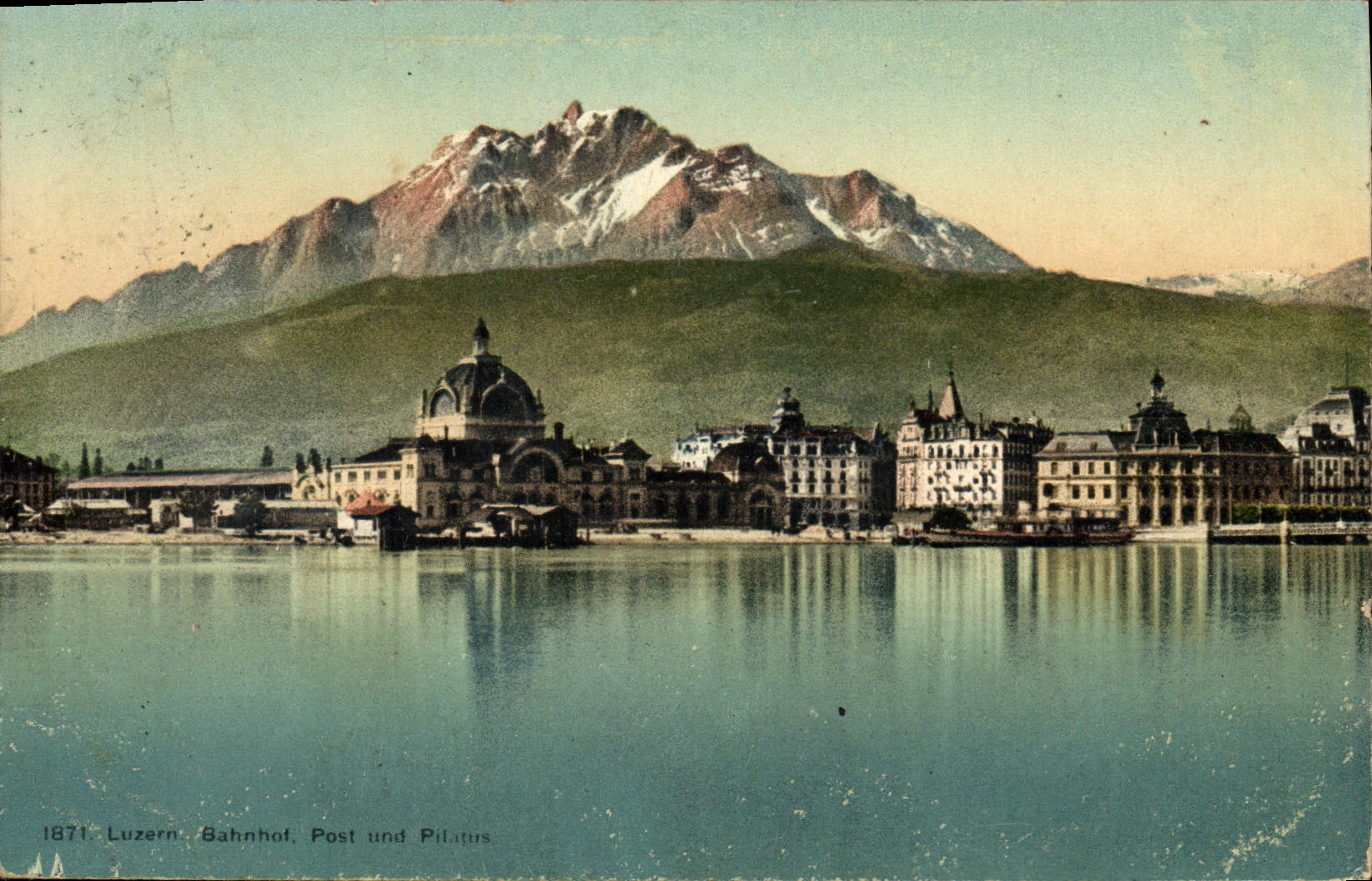 VINTAGE POSTCARD Luzern Behnhot Post und Pilatus