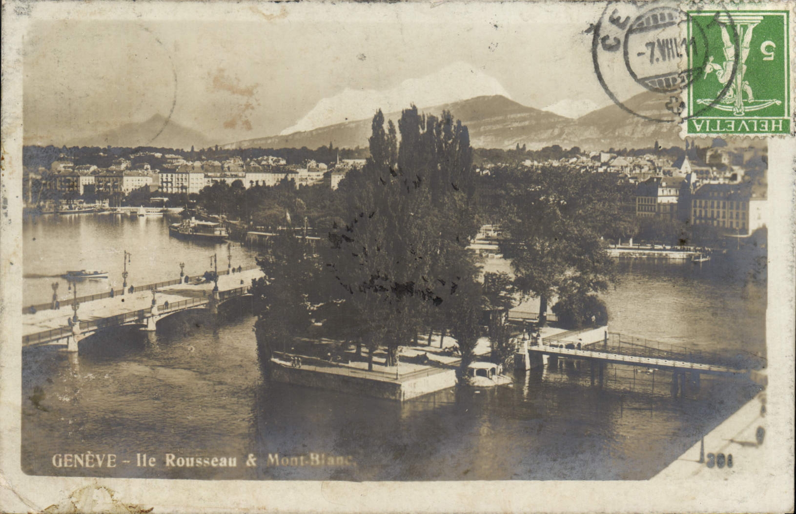 VINTAGE POSTCARD Geneva Island Rousseau