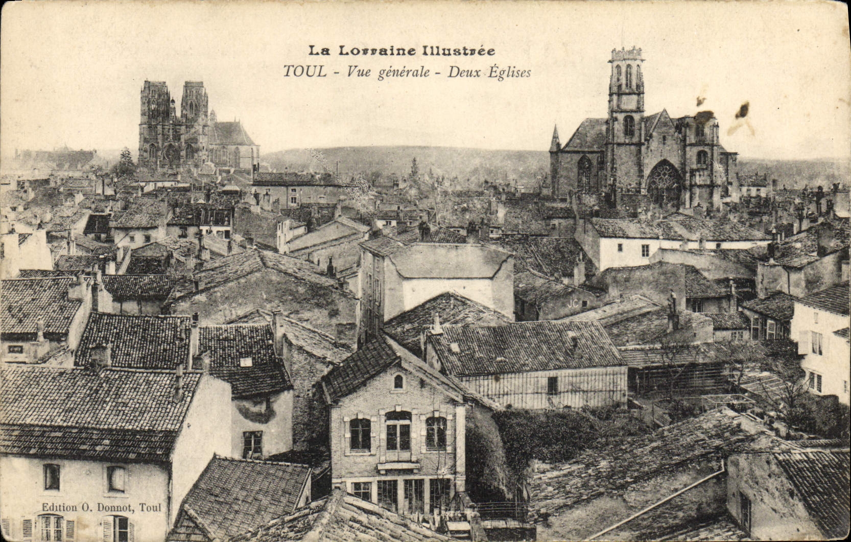 VINTAGE POSTCARD Toul View Two Churches