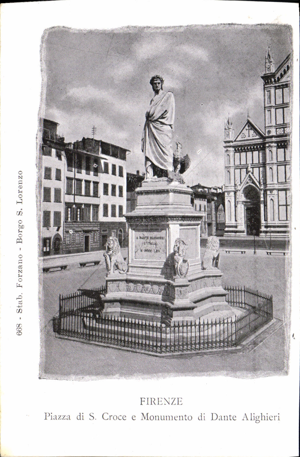 Di Dante Alighieri de Firenze Piazza Di Croce Monumento de la POSTAL de la VENDIMIA