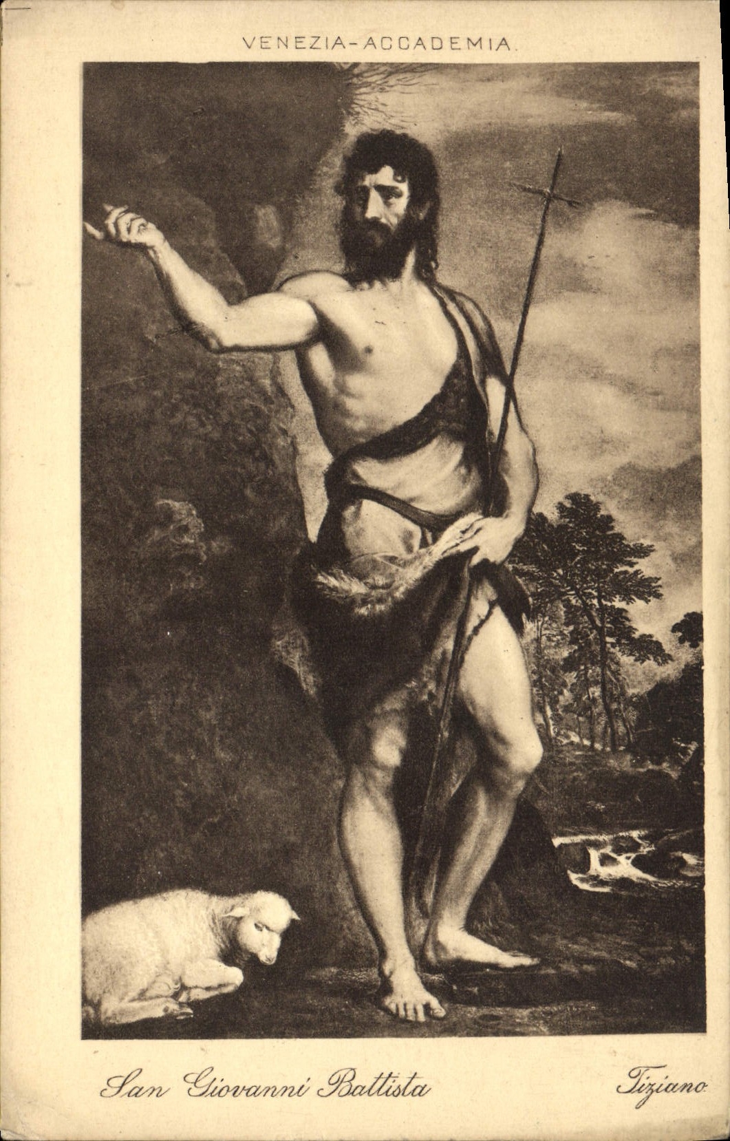 VINTAGE POSTCARD Venezia Accademia San Giovanni Battista Tiziano