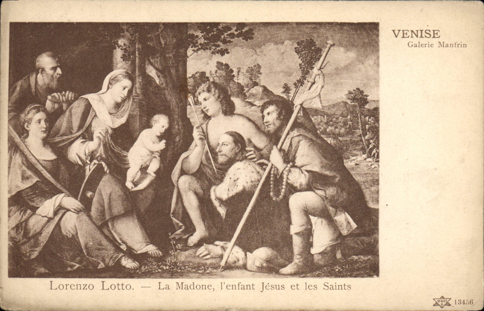 VINTAGE POSTCARD Venice Gallery Manfrin Lorenzo Lotto the Madonna the Jesus child and Saints