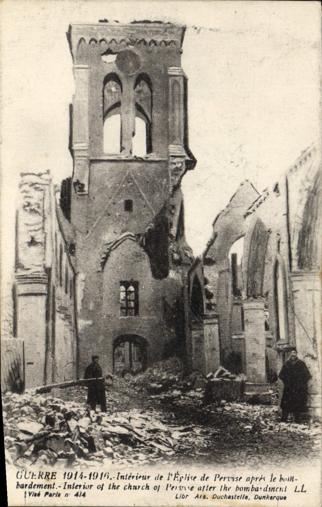 VINTAGE POSTCARD Interior of the church of Pervyse after the Militaria bombardment