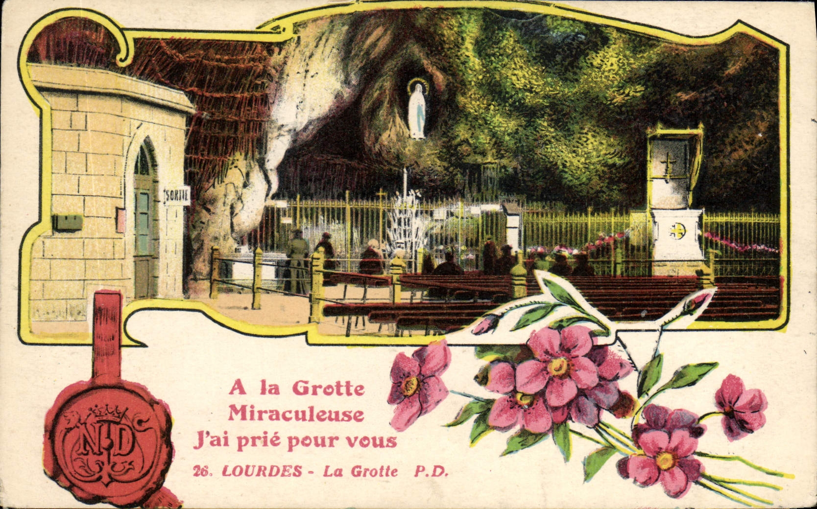 VINTAGE POSTCARD With the Miraculous Cave Doors