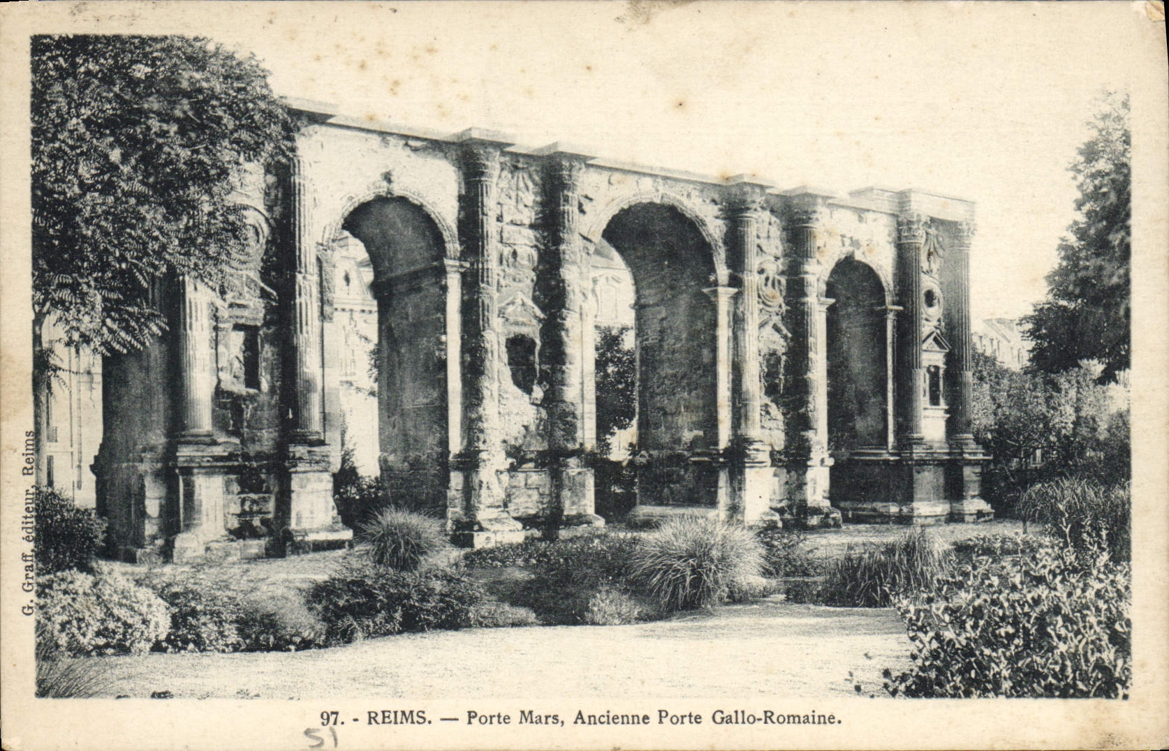 VINTAGE POSTCARD Rheims Carries Mars Old Gate Gallo Romaine
