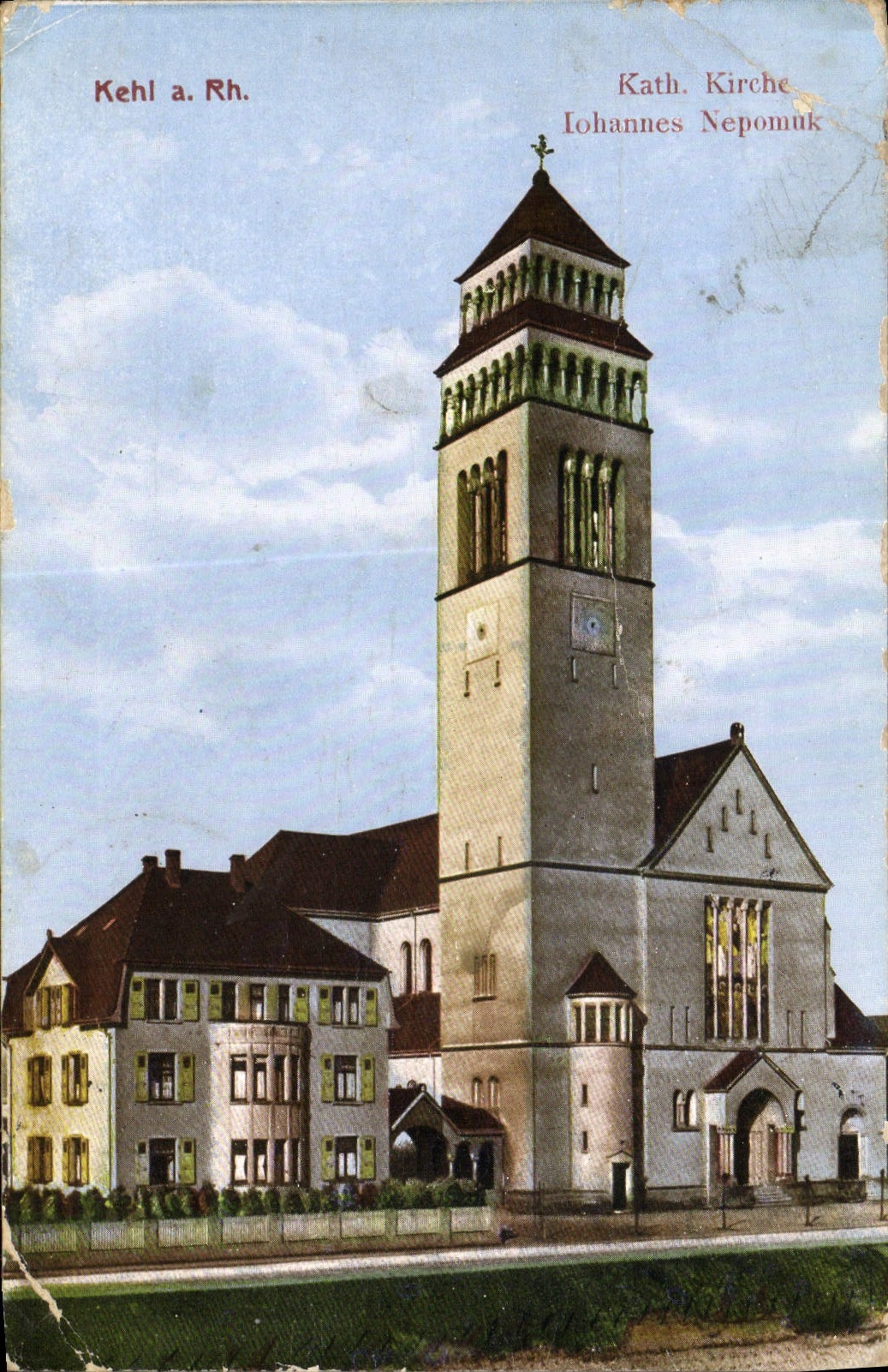 VINTAGE POSTCARD Kehl has Rh Kath Kirche Johannes Nepomuk