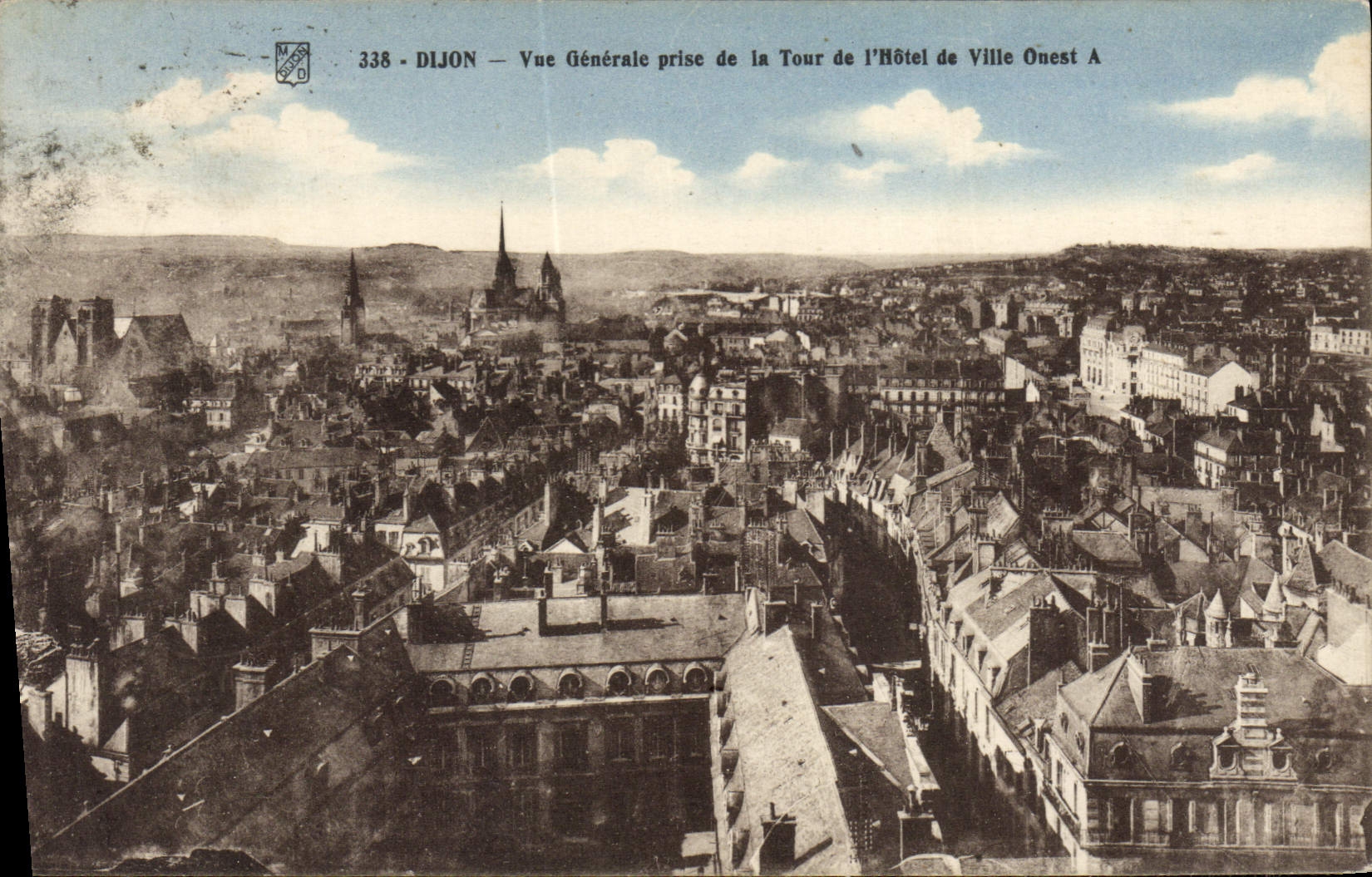 VINTAGE POSTCARD Dijon View taken of the Tower del' Western Town hall