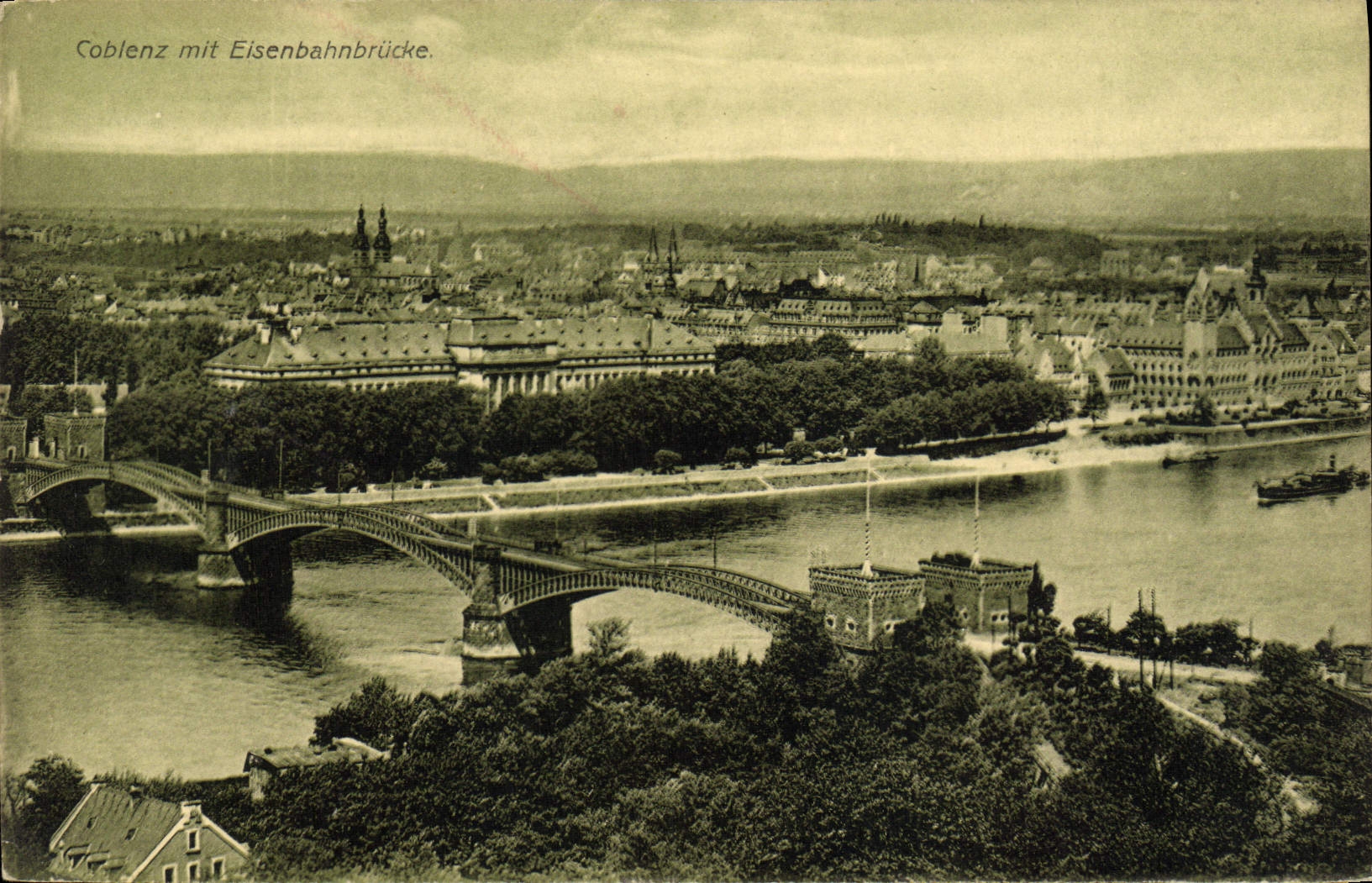 CPA Coblenz mit Eisenbahnbrucke 