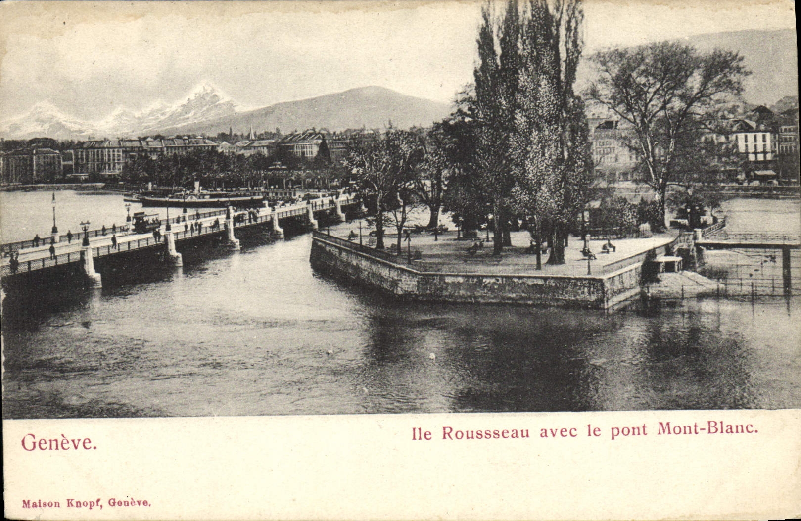 CPA Geneve lle Roussseau avec le Pont Mont Blanc