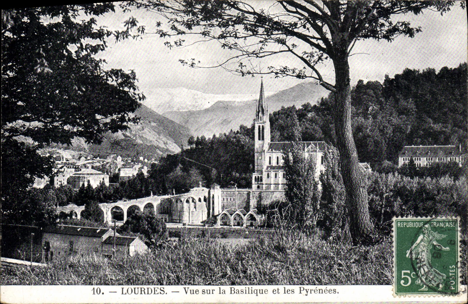 VINTAGE POSTCARD Heavy Sight on the Basilica and the Pyrenees