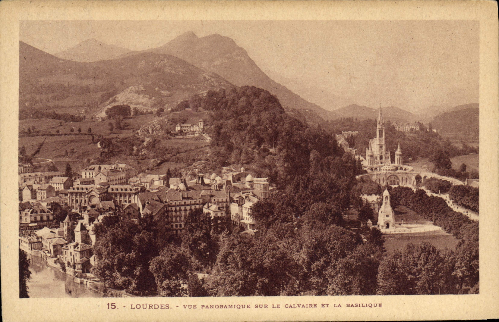 VINTAGE POSTCARD Heavy Panoramic View on Calvire and the Basilica