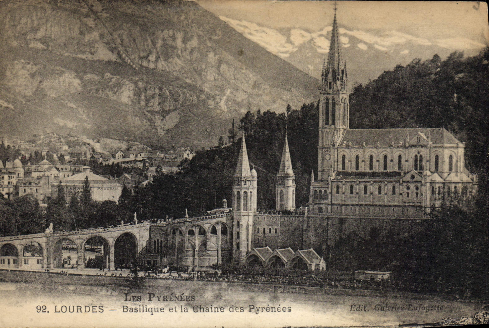 VINTAGE POSTCARD Heavy Basilica and the Chain of the Pyrenees