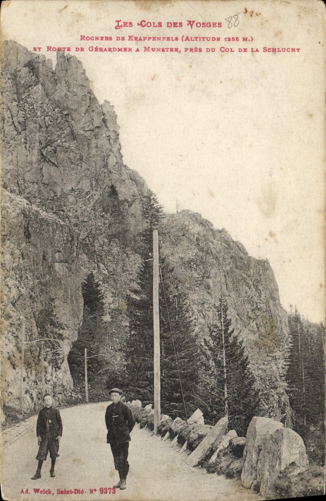 VINTAGE POSTCARD the Collars of the Vosges Rocks of Krappenfels and road of Gerardmer has Munster close to the collar of Schlucht
