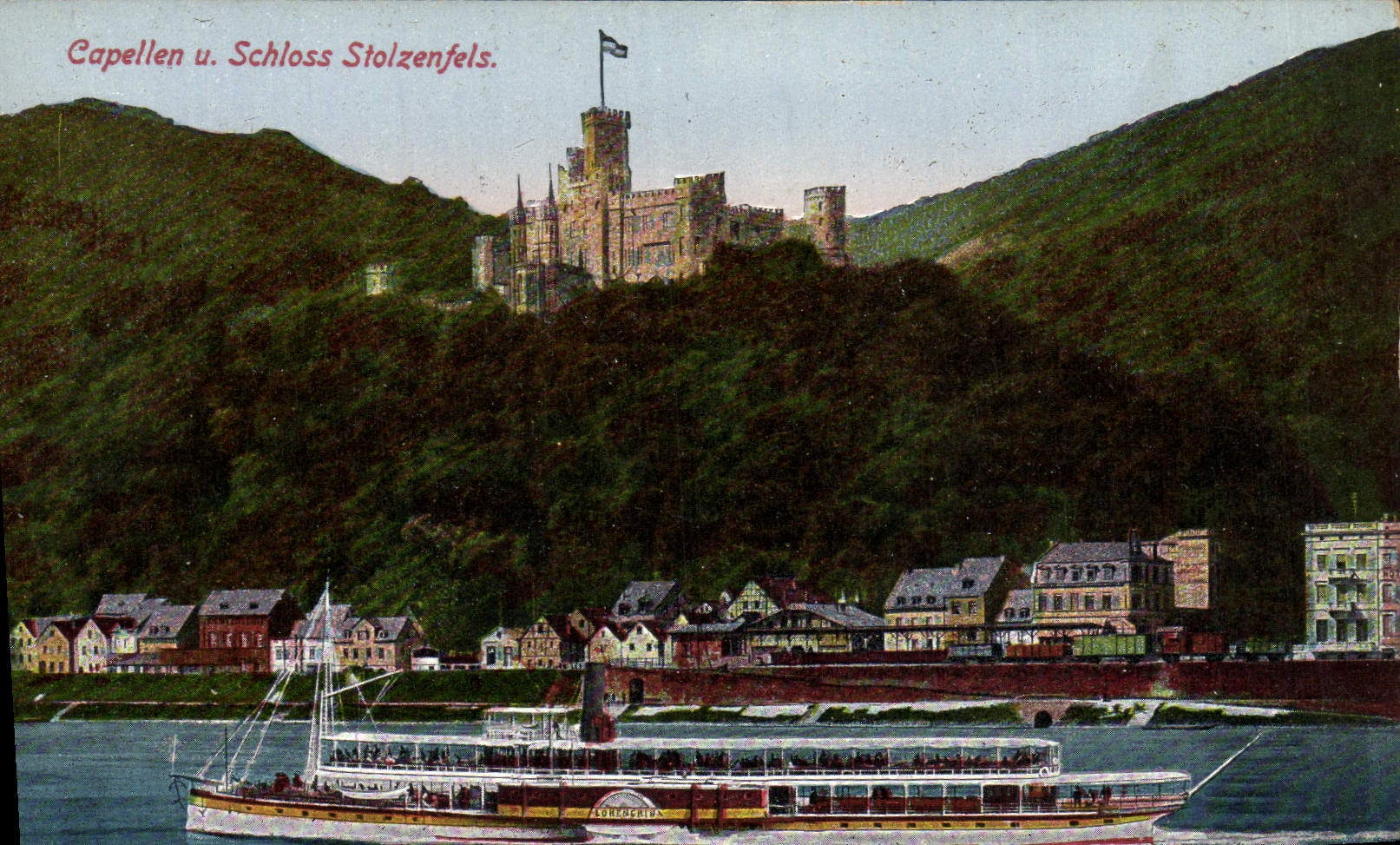 VINTAGE POSTCARD Capellen U Schloss Stozenfels Boat