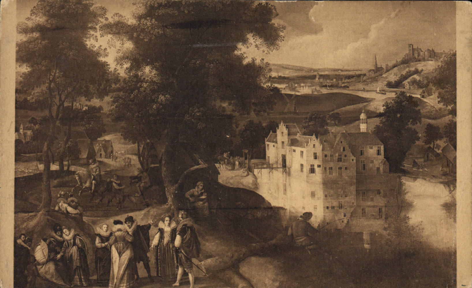 VINTAGE POSTCARD Abel or Jaco Grimmer XVl S Landscape with castle Museum of Brussels