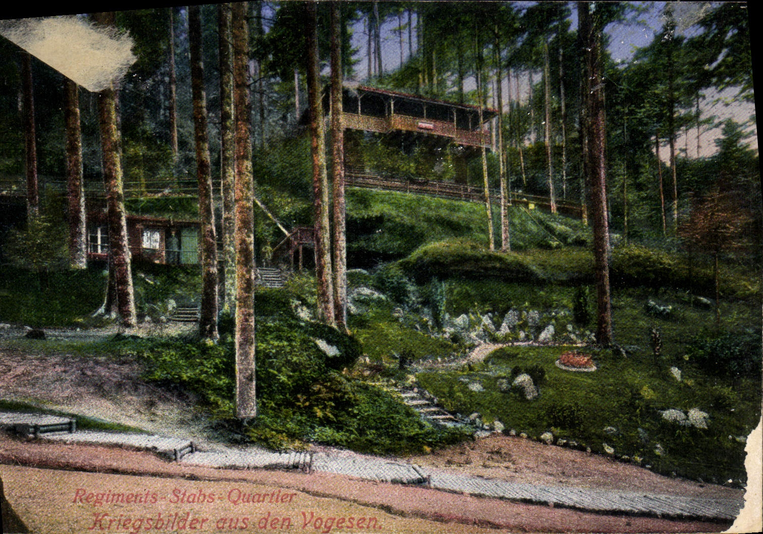 VINTAGE POSTCARD Regiments Stabs Kriegsbilder District in den Vogesen