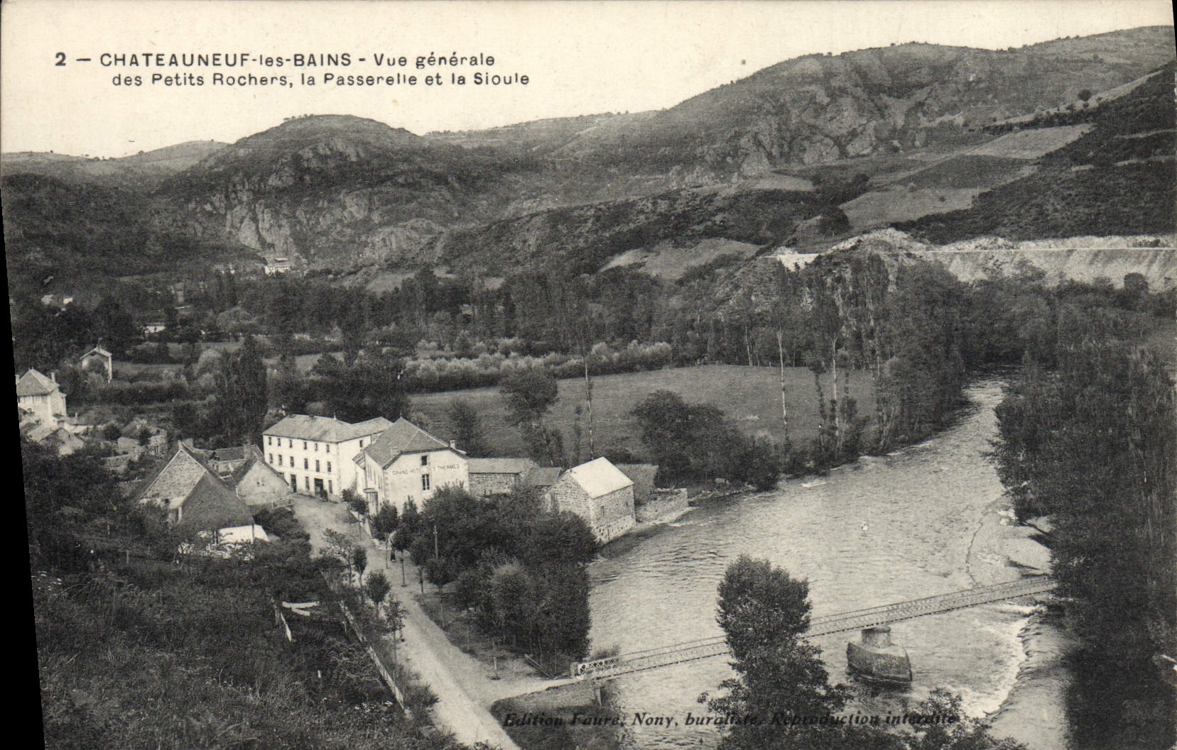 VINTAGE POSTCARD Chateauneuf les Bains View of the small rocks the footbridge and the sioule