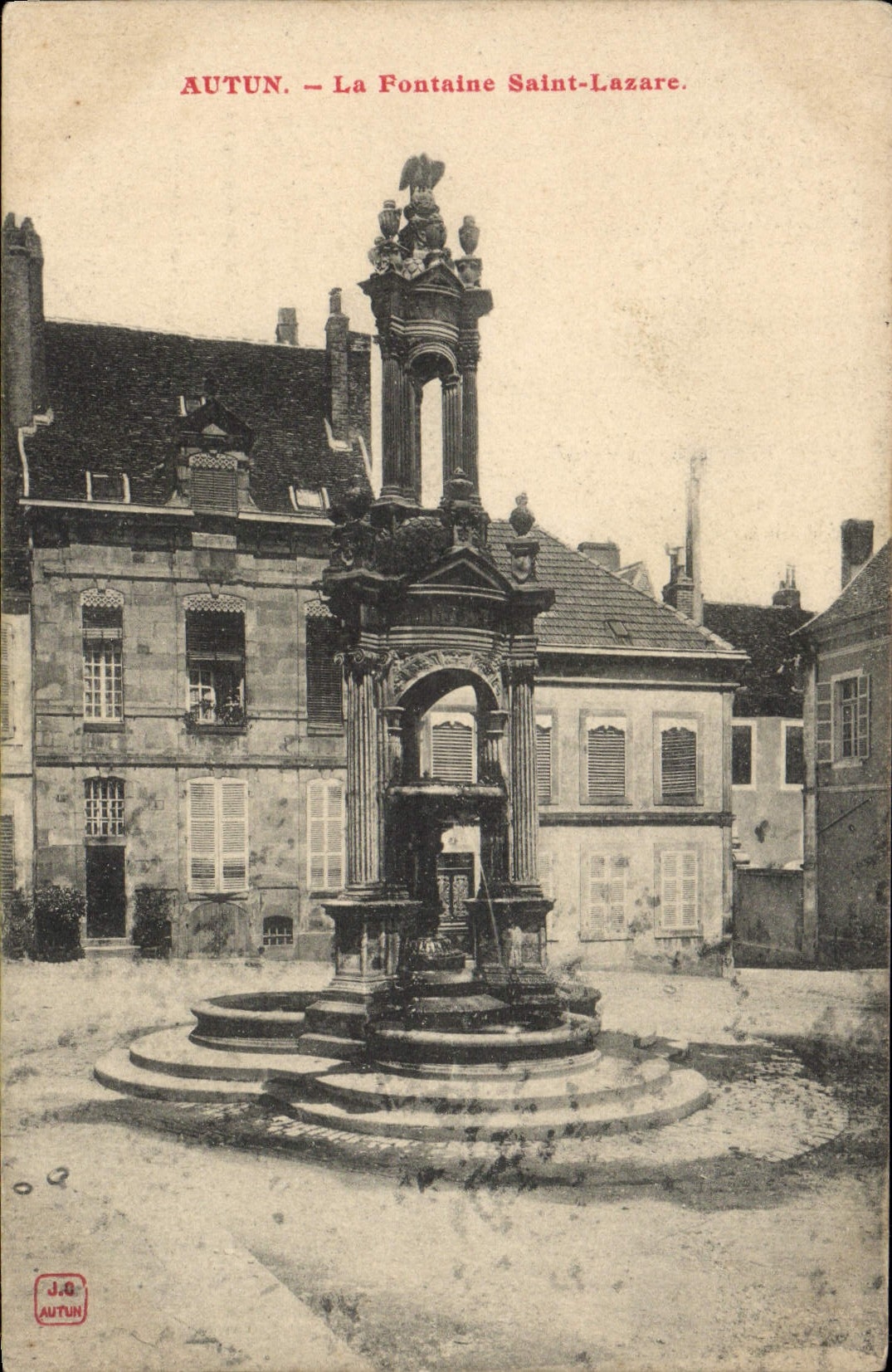 VINTAGE POSTCARD Autun the Fountain Holy Lazare