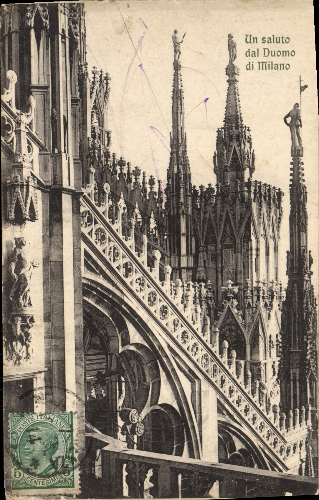 VINTAGE POSTCARD Milano Saluto dal Duomo di Milano