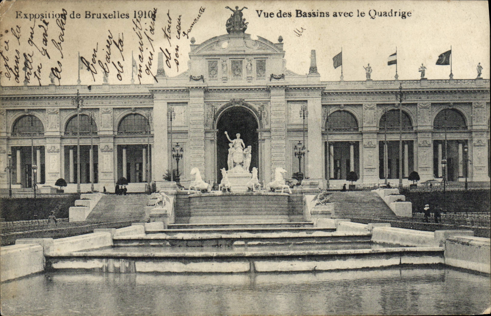 VINTAGE POSTCARD Brussels Fair 1910 Sight Of the Gardens and the Basins