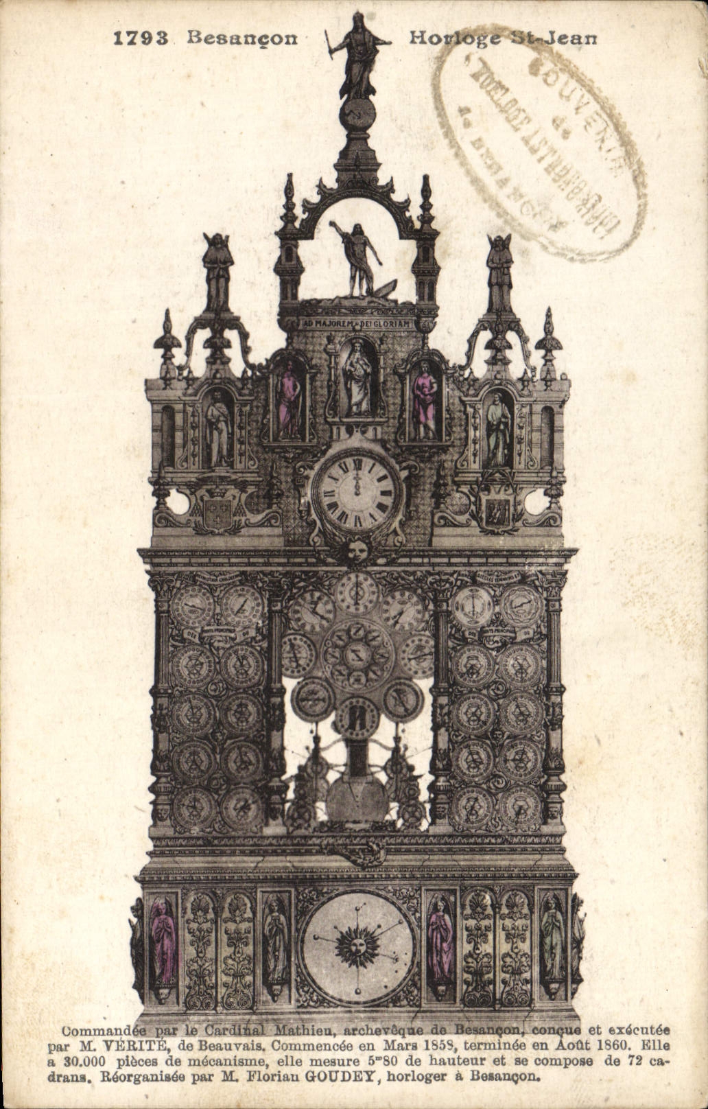 VINTAGE POSTCARD Besancon Clock St Jean