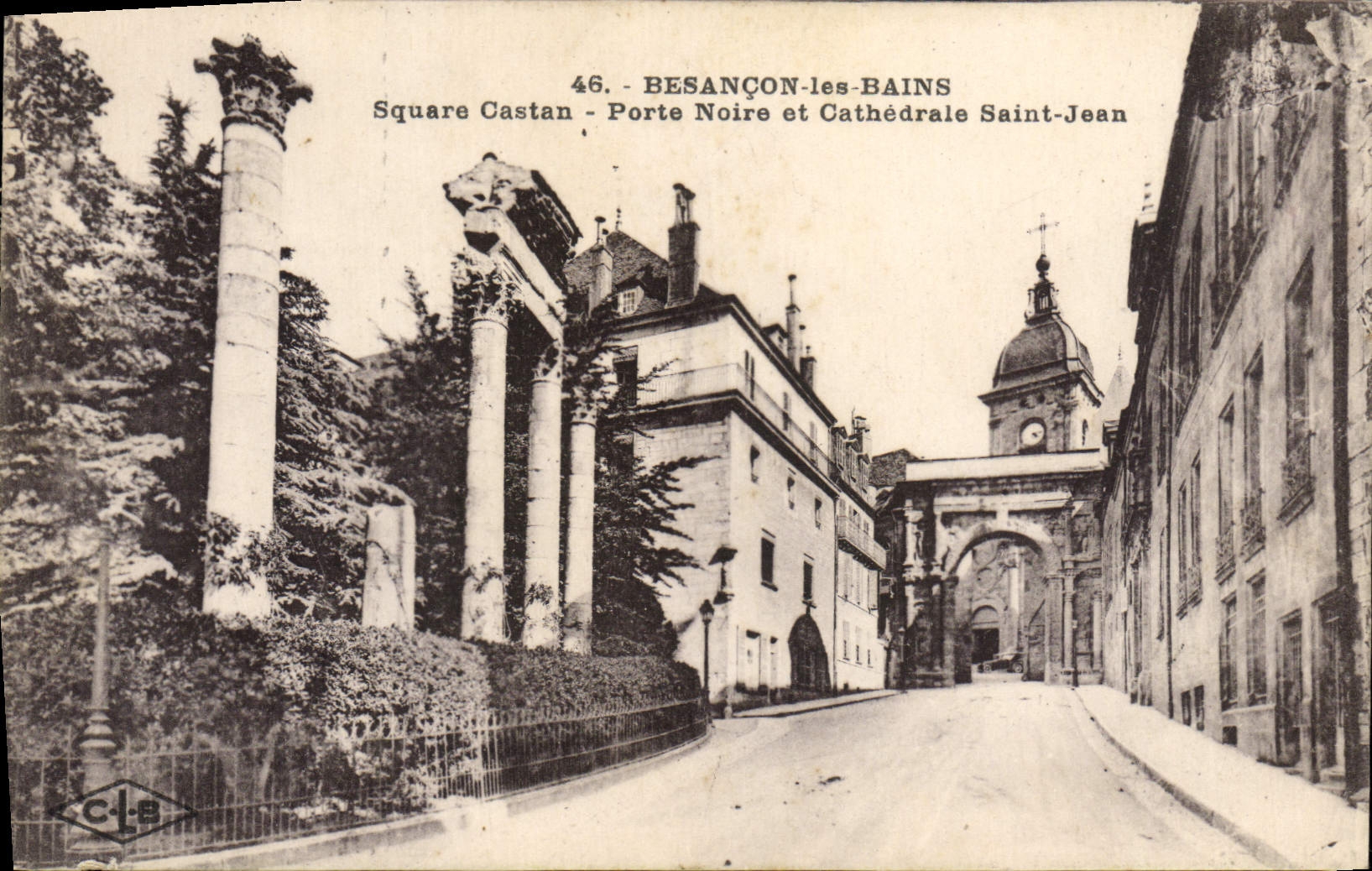 VINTAGE POSTCARD Besancon Les Bains Castan Public garden Carries black and cathedral Saint Jean