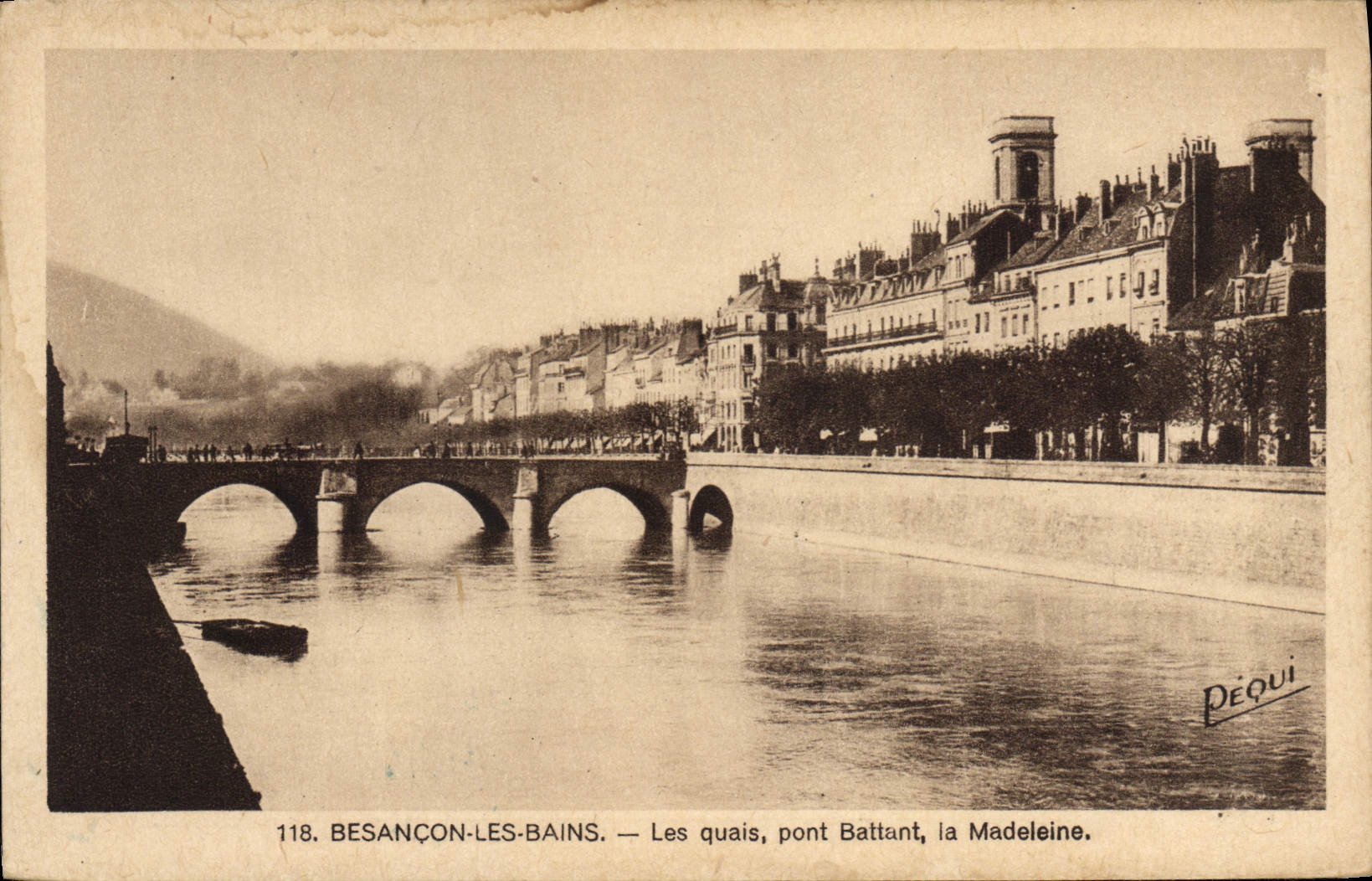 VINTAGE POSTCARD Besancon Les Bains the Quays Bridge Beating the Madeleine