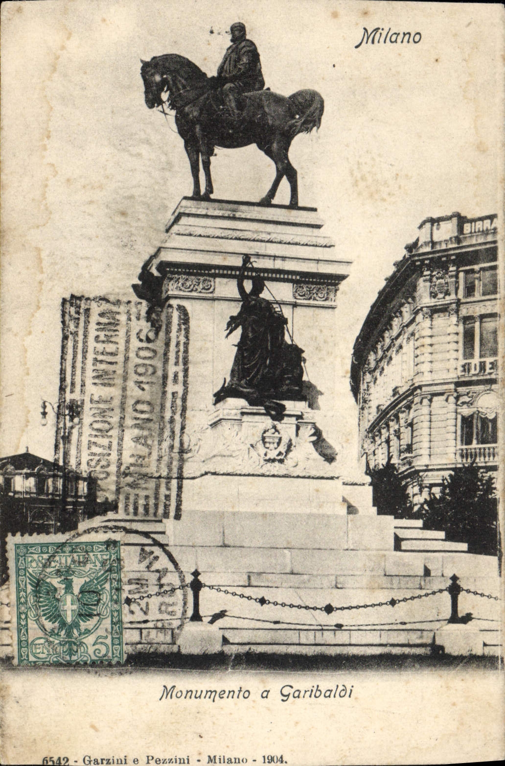 VINTAGE POSTCARD Milano Monumento has Garibaldi