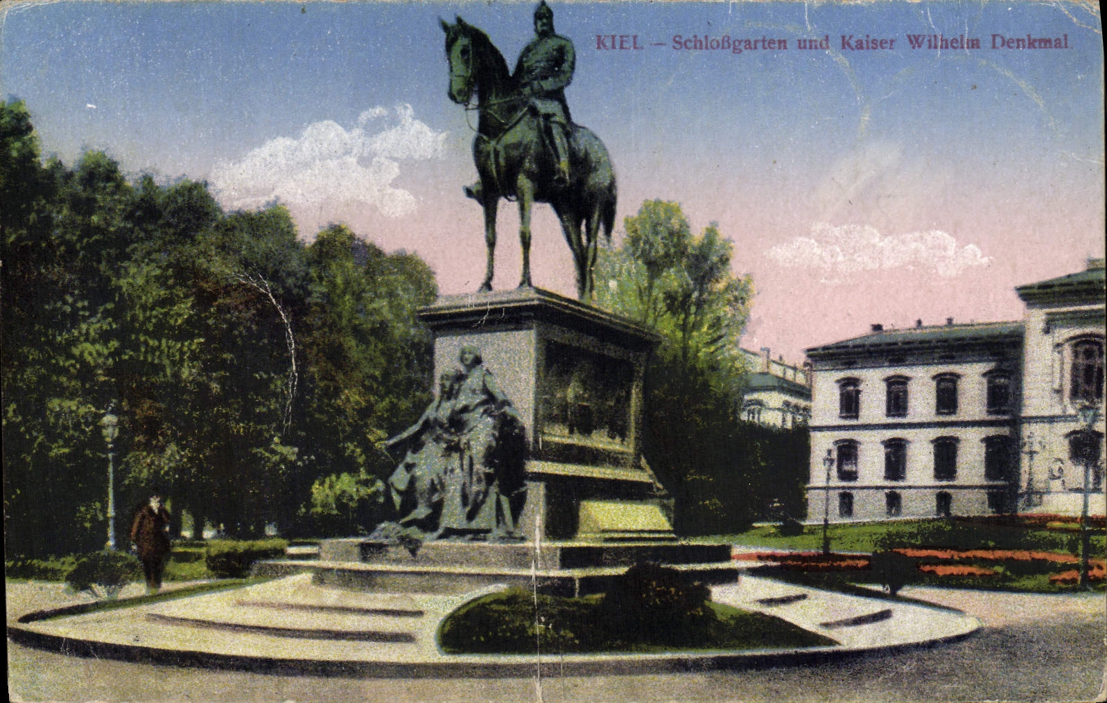 CPA Kiel Schlossgarten und Kaiser Wilhelm Denkmal