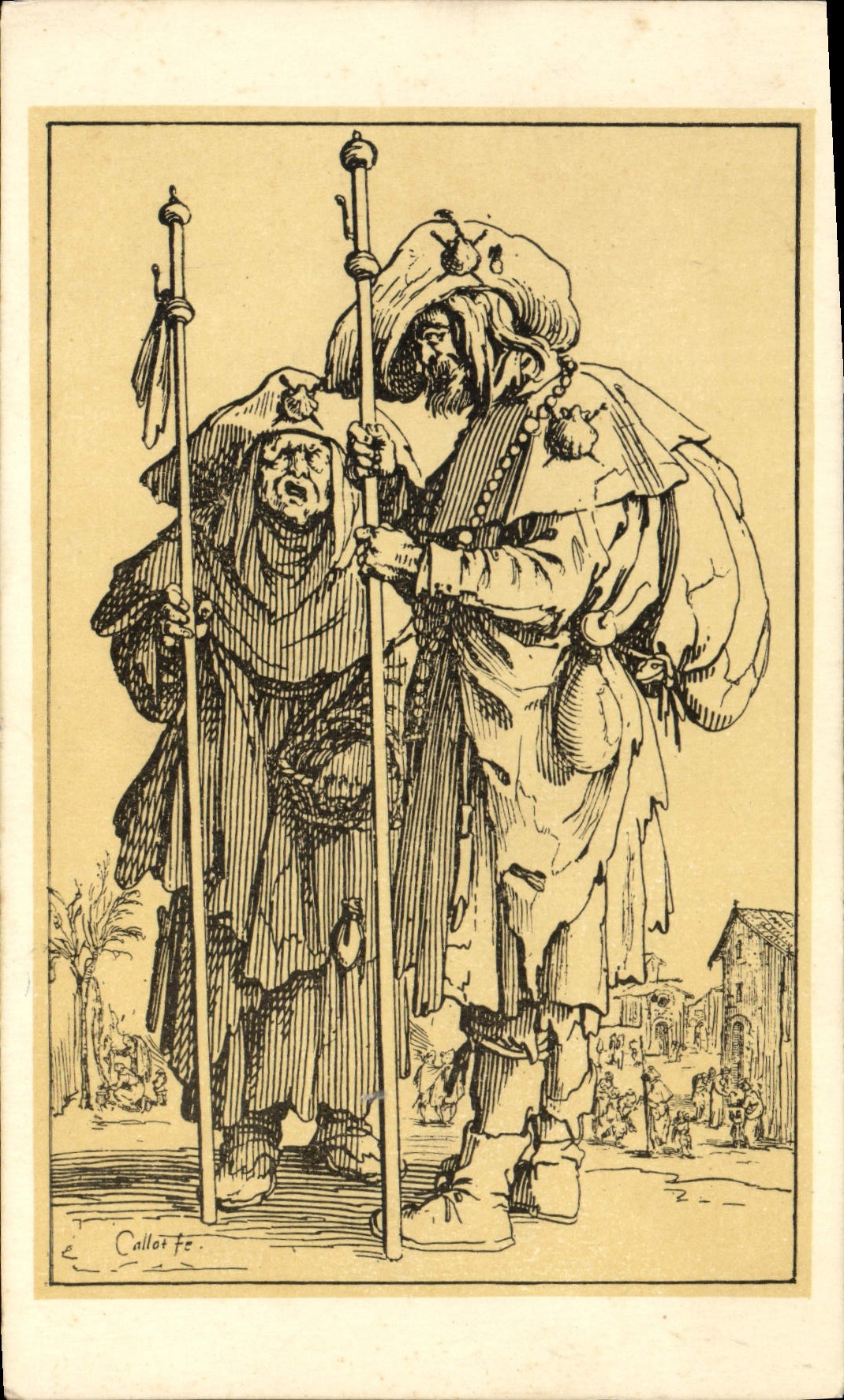 VINTAGE POSTCARD Jacques Stone-block gueux two pilgrims