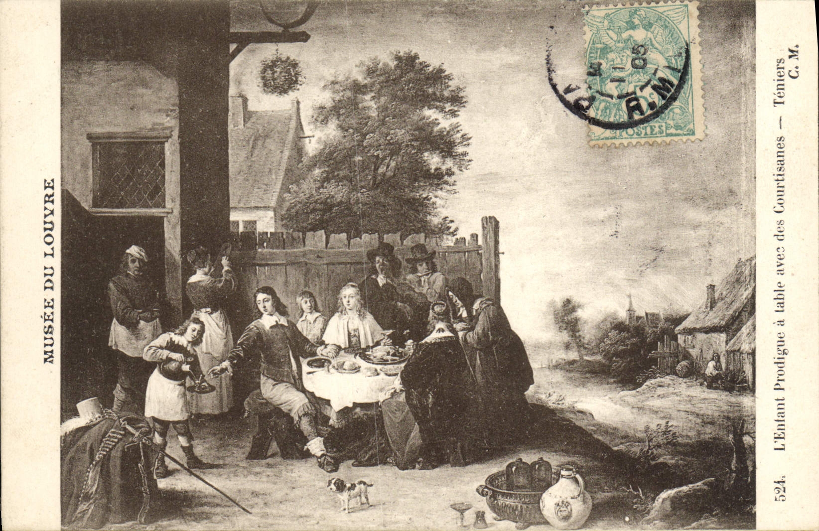 VINTAGE POSTCARD Musee Of Louvre the prodigal son has tablec with the Teniers courtesans