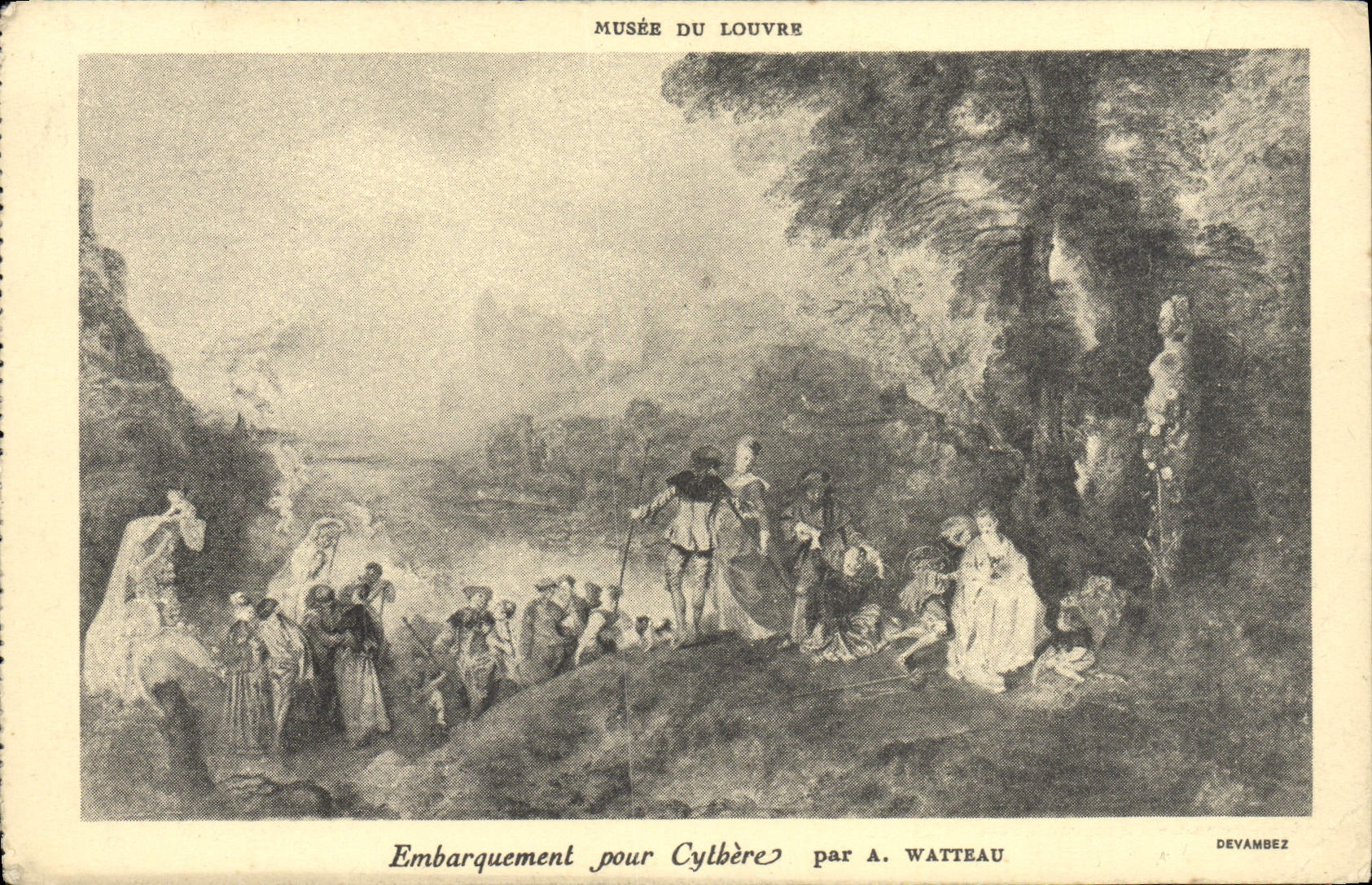 VINTAGE POSTCARD Museum Of Louvre Loading For Cytbere by Watteau