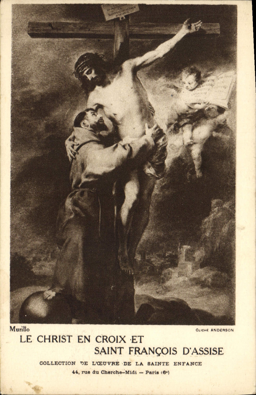 VINTAGE POSTCARD Museum Of Louvre Christ In Cross And Holy François d' Assise