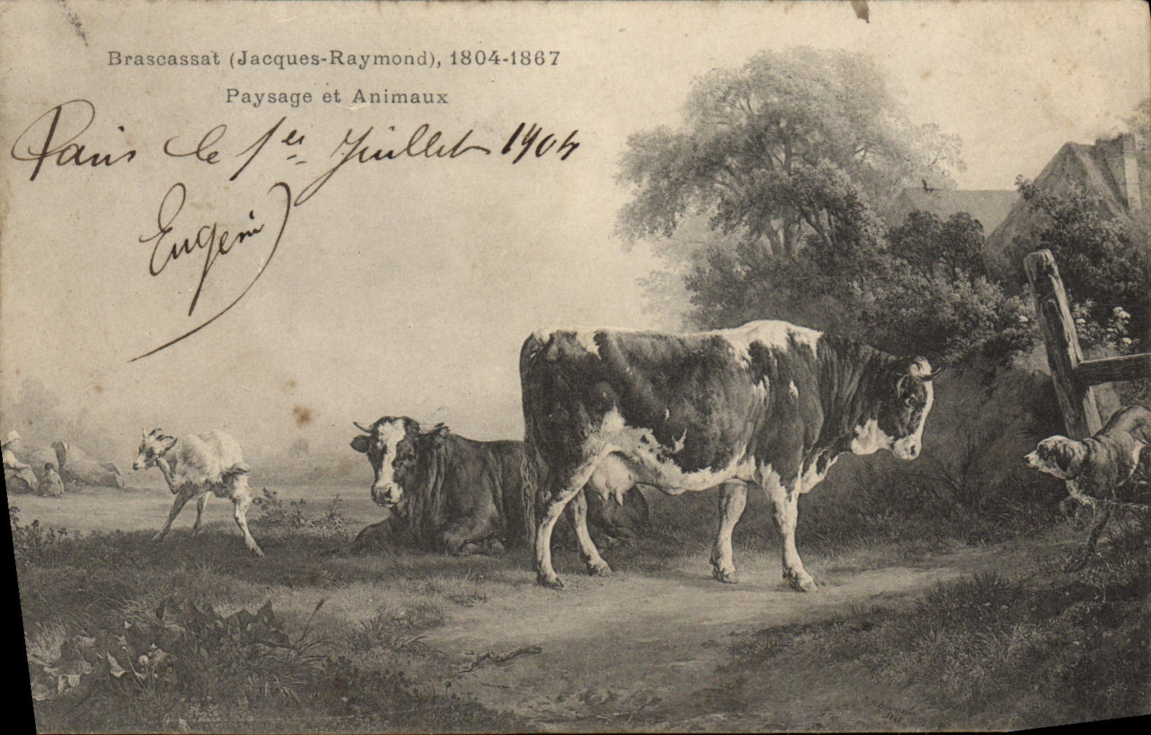 VINTAGE POSTCARD Brascassat Landscape and animals